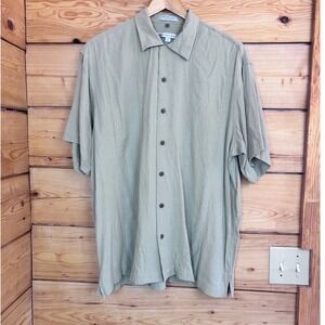 Geoffrey Beene Mens Sage Green Silk Rayon Short‎ Sleeve Button Down Shirt Large